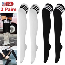 2 Pairs Extra Long Thigh High Over the Knee Socks Stockings Ladies Women Gift US