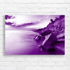 Calm Sea Next To Cliffs Purple Canvas Print Large Picture Wall Art