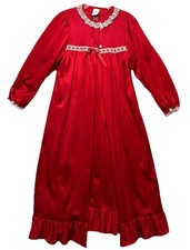 Girls Nightgown Robe Set Red Christmas Holiday Silky Satin Lace Vintage Sz 8 USA