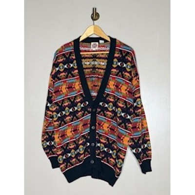 Vintage Saks Fifth Avenue Real Clothes Geometric Tribal Knit Cardigan Sweater M