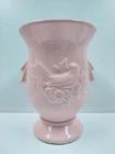 Vintage McCoy Pottery - Pink Vase with Bird in Leaves and Berries Motif.
