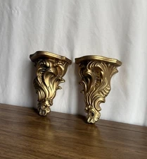 Vintage Gold Ornate Wall Accent Shelf Sconces Set of 2 Rococo Style Corbels