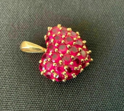 2Ct Round Lab Created Ruby Women's Heart Pendant 14K Yellow Gold Plated Silver