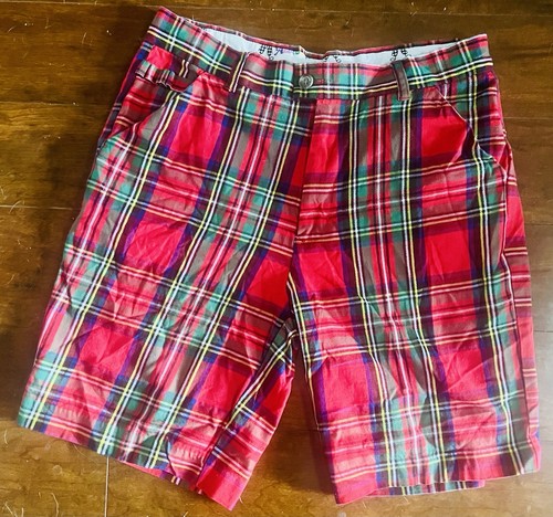 ROYAL & AWESOME GOLF Bold Plaid Stewart Tartan Casual Shorts Men's 34~NEW! - Picture 2 of 5