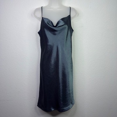 Banana Republic Slip Dress Womens 10 Green Gray Metallic Satin Y2K  Minimalist | eBay
