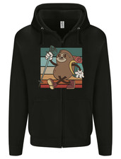A Funny Hiking Sloth With Walking Gear Mens Zip Up Hoodie