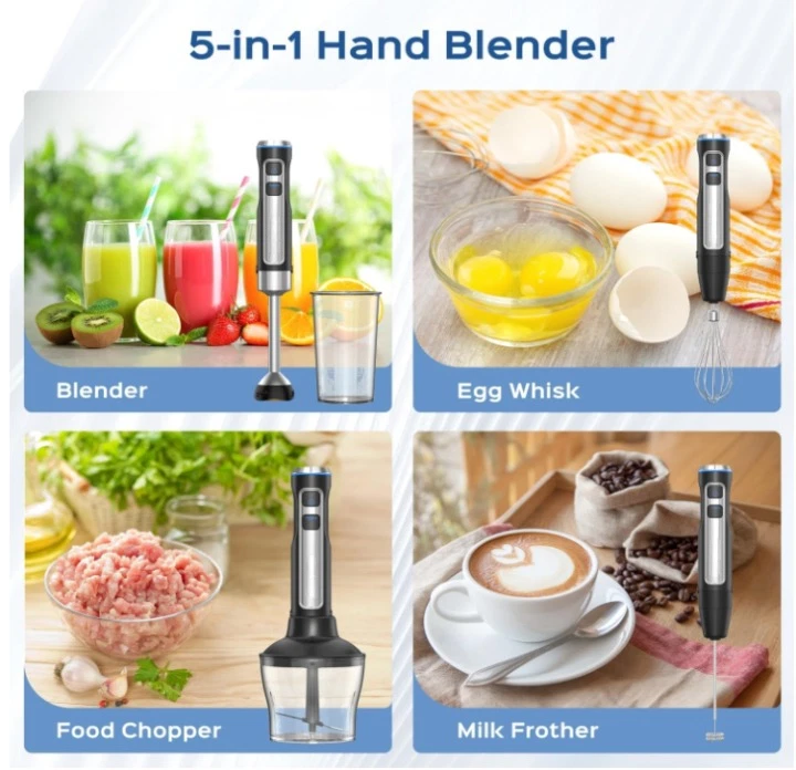 Batidora de inmersión 5 en 1 1000W, 21 Velocidades, vaso, picadora y accesorios — 第 4/4 张图片