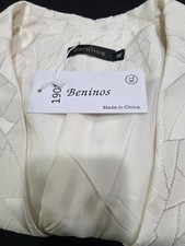 Beninos Women's Ivory Geometric Pattern Blazer Suit Jacket XL Lined
