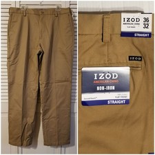 NWT Izod Men's 36x32 American Chino Pants Slacks Khaki Tan Brown Straight Leg