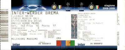 Inter-Werder Bremen Ticket, Champions League 2008/09, Set 142 Row 10