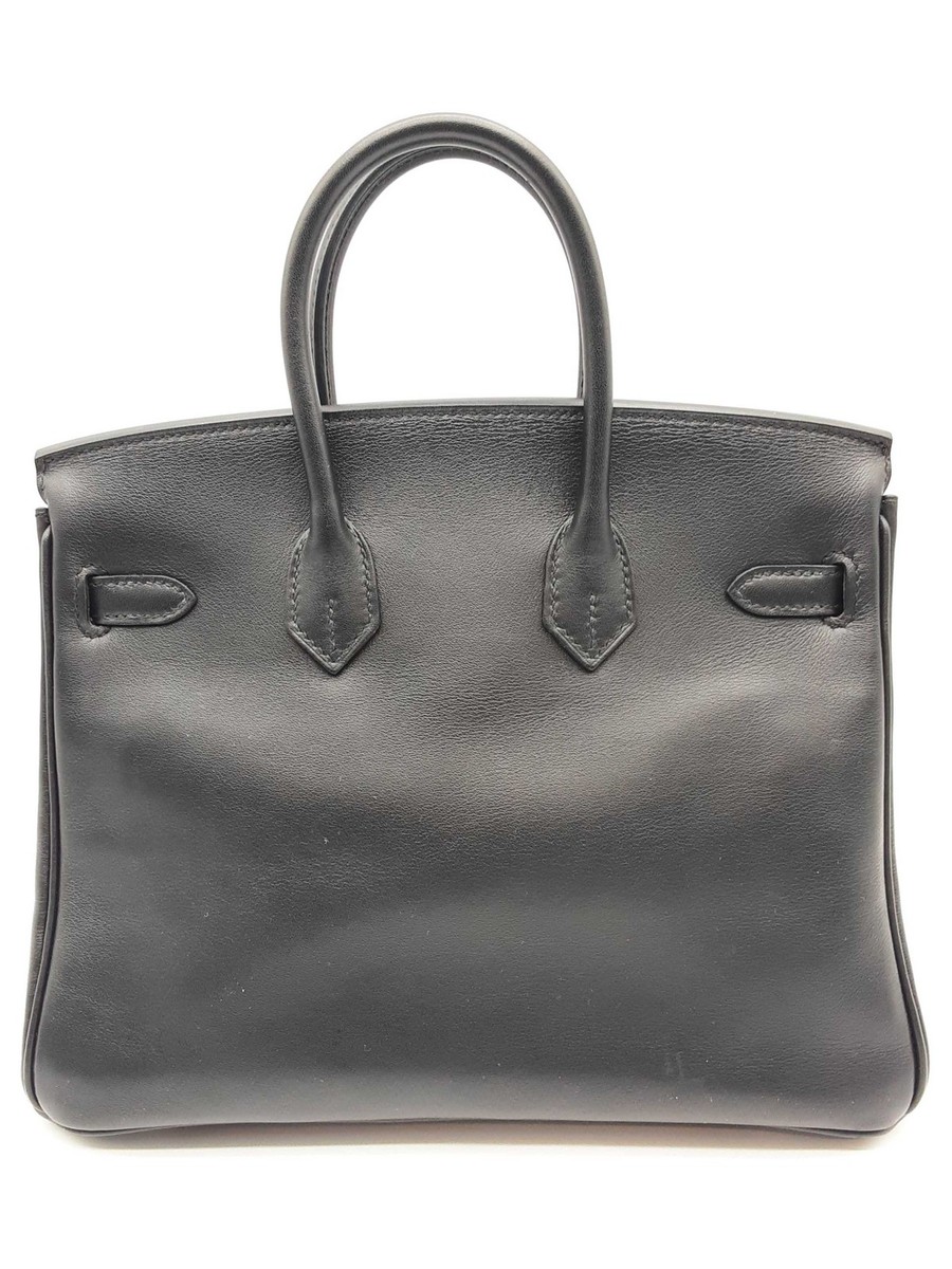Hermes Birkin 25 Noir Black Swift Palladium Hardware Handbag