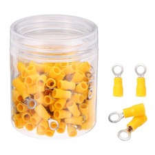 150Pcs Insulated Ring Terminal RVS1.25-4 22-16AWG Crimp Terminals Yellow