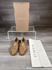 Nisolo Women’s Huarache Sandals Brandy Brown Leather Flats Size 7.5 READ!