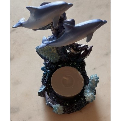 Polyresin Dolphin Votive Tealight Candle Holder Coral Ocean EUC