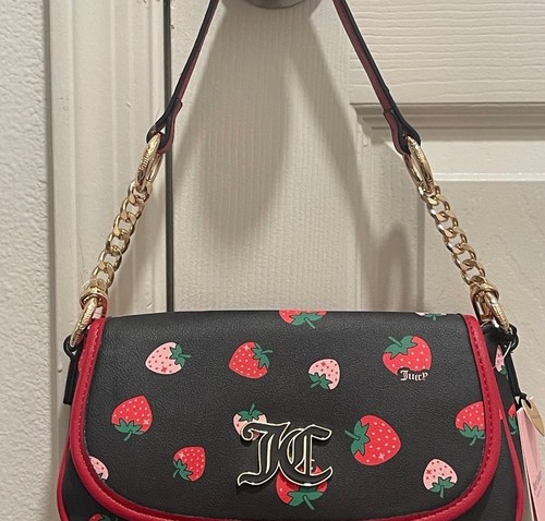 Juicy Couture Sweet N Juicy Strawberry Black Liquorice Flap Shoulder Handbag