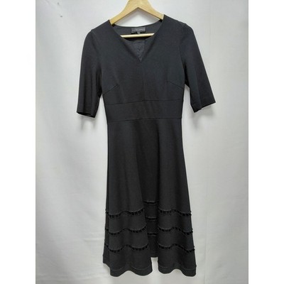 Joana Danciu Black Fit & Flare Dress Textured Layered Hem Short Sleeve Size 36 S