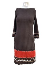 Nine West Sweater Dress Size XSMALL  Black Brown Chevron Design Long Sleeves