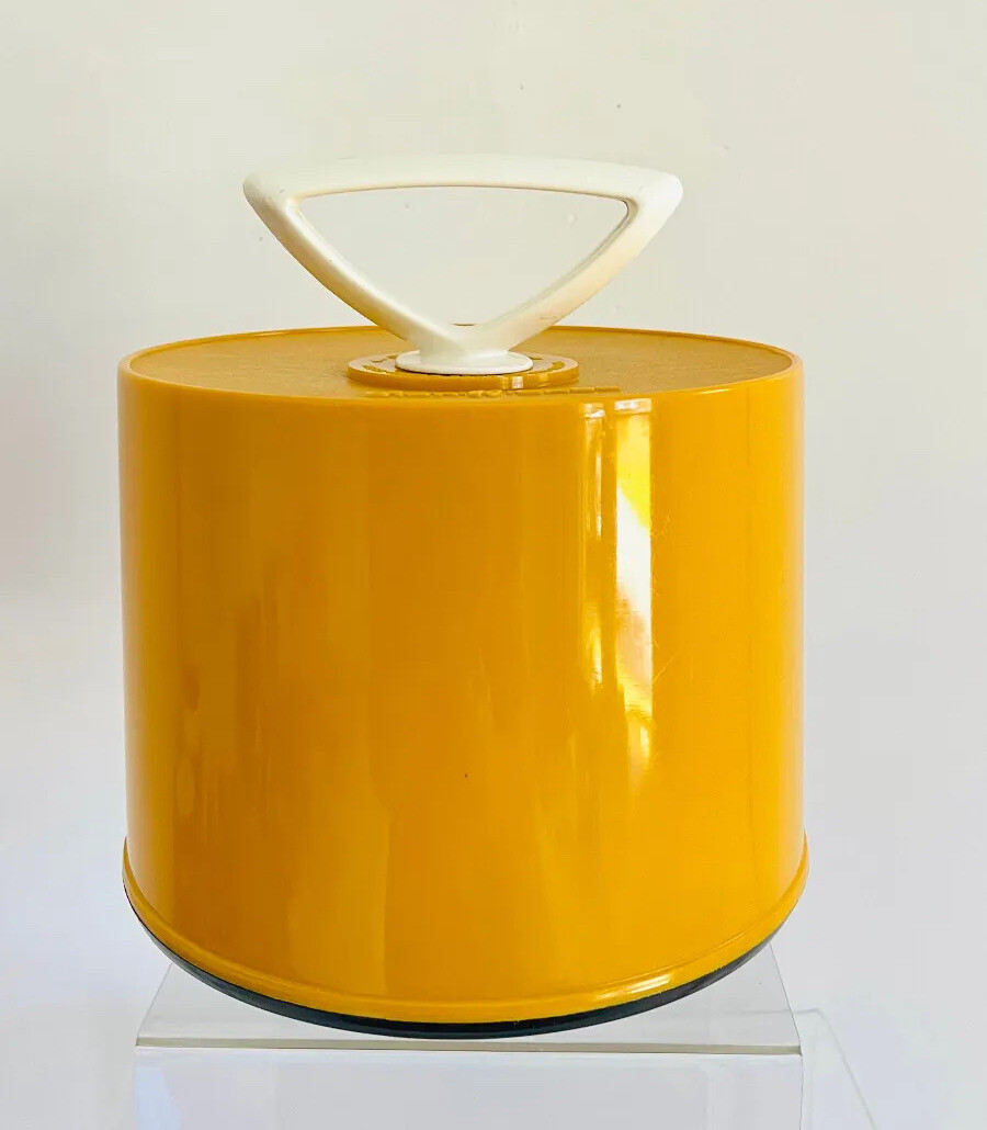 VTG 1970s Groovy Retro MOD Yellow Plastic Disk Go Case 45 Record Tote Carter Ind