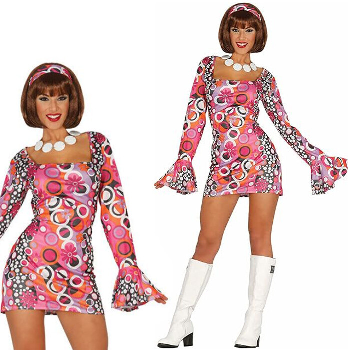Costume Anni 60s 70s disco night Girl Adulta carnevale Donna Hippie Taglia L