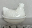 Vintage 4.5" Hazel Atlas White Milk glass Chicken Hen On Nest Candy Dish