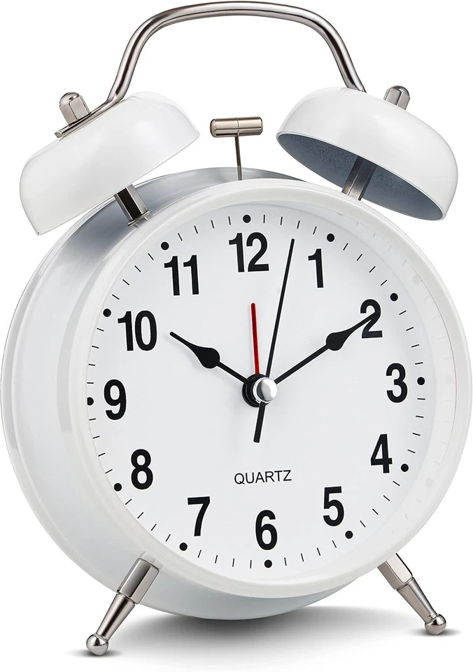 4-Inch Silent Quartz Twin Bell Alarm Clock - Vintage Decor for Heavy Sleepers - Image 3 of 4