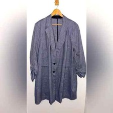 Lane Bryant Linen Blend Single Breasted Cinched Sleeve Long Blazer 28/4X lndigo