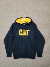 CAT Caterpillar Hoodie Sweatshirt Mens M Marine Blue Logo Print Heavyweight NEW