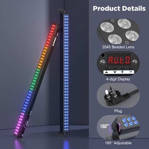 1-10XRGB Wall Wash Bar Light DMX Stage DJ 144 LED Bar Light Strobe Beam Lighting - Picture 6 of 13