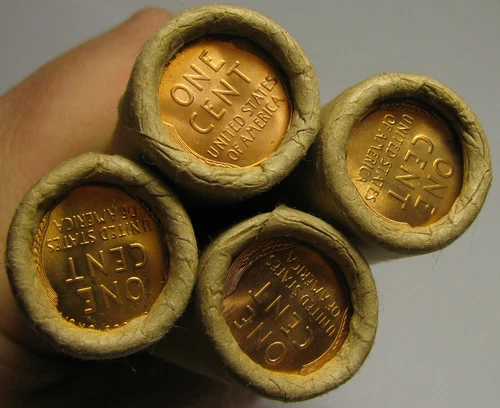 4 ROLLS OBW TAILS/TAILS LINCOLN WHEAT CENT OLD BANK WRAP BU UNCIRCULATED