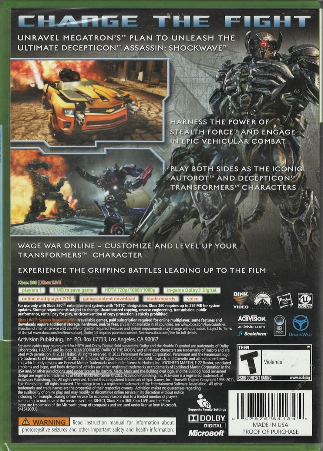 Transformers Dark Of The Moon - Jogo Usado Xbox 360