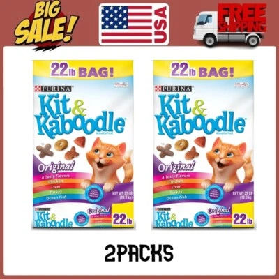 Purina Kit & Kaboodle Origina Dry Cat Food, 22 lb Bag, 2 Packs Free Shipping