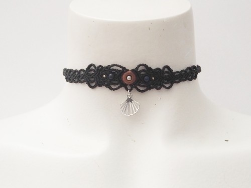 Black Choker Choker with SUNSTONE, LAPIZLAZULI & Stainless Steel Choker - Picture 2 of 5