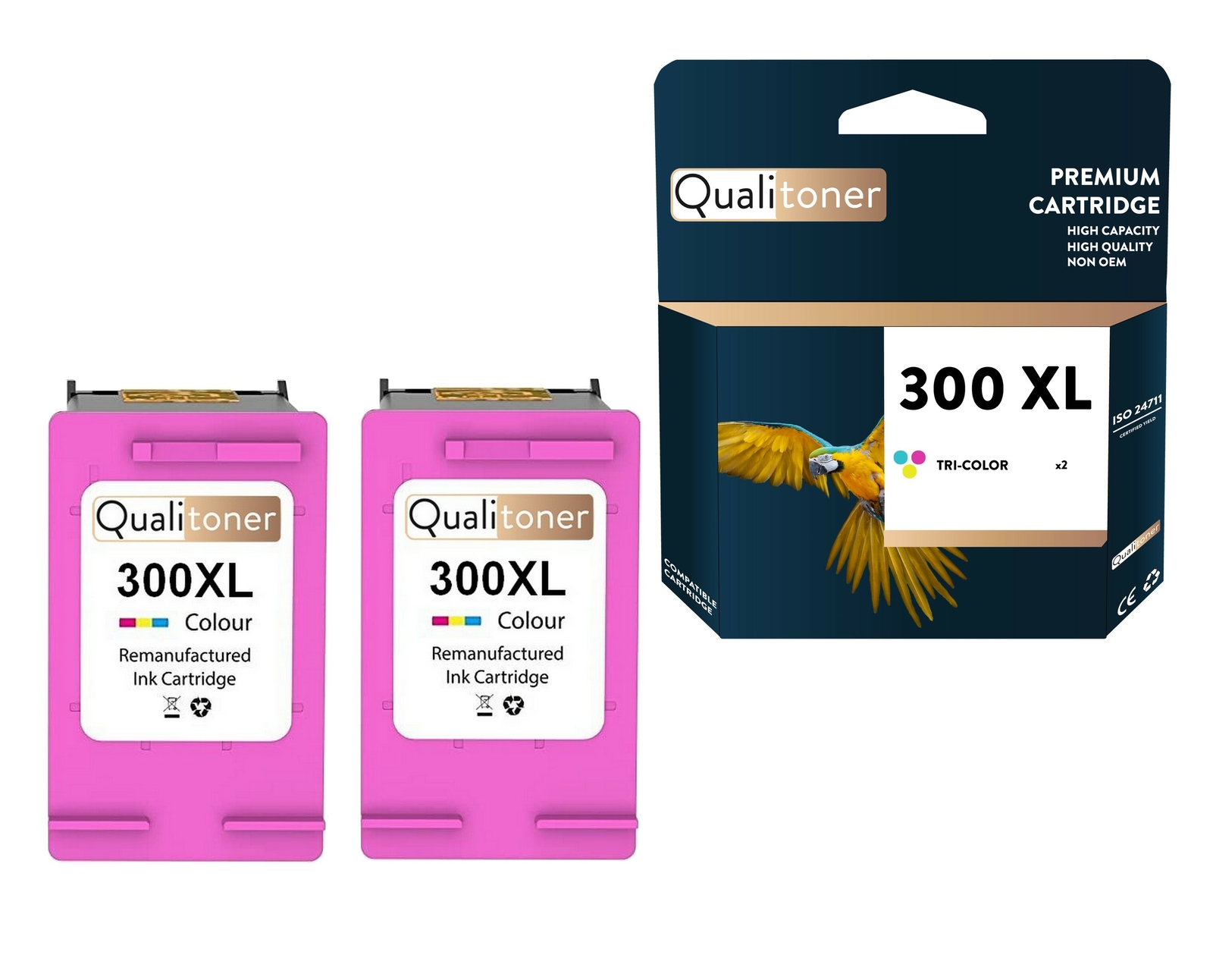 Cartouche HP 300CLXL couleur compatible Qualitoner lot de 2