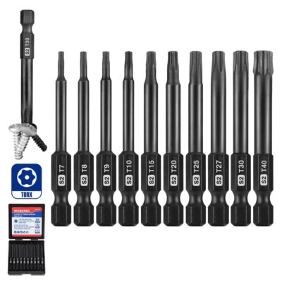 WORKPRO 10PCS Security Torx Bit Set 2.3'' Long Tamper Proof Torx Star Screwdriver