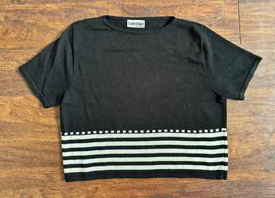 SAN REMO by Laura Knits Cropped Oversize Short-Sleeve Sweater XL Black Vintage