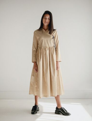 Garnelen Hermine Halstuchkleid in Gold Gingham Seersucker Größe UK 6/XS - Bild 3 von 6