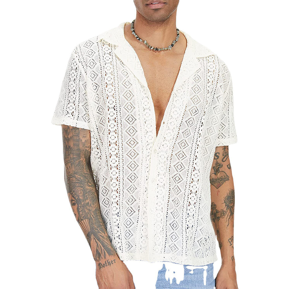 mens crochet button up shirt