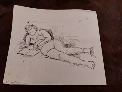 Ink China Woman Reading André Simon Artist Lorrain 1945