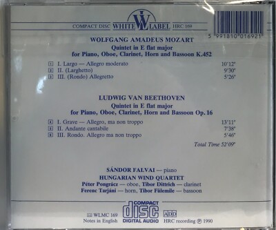 Piano Quintets : Mozart, Beethoven, Sandor Falvai (CD 1990 White