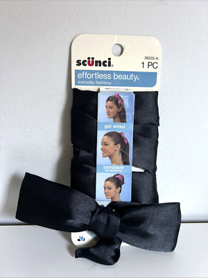 NEW Scunci Effortless Beauty 38535-A Black Wire Bow Headband 2011 Satin