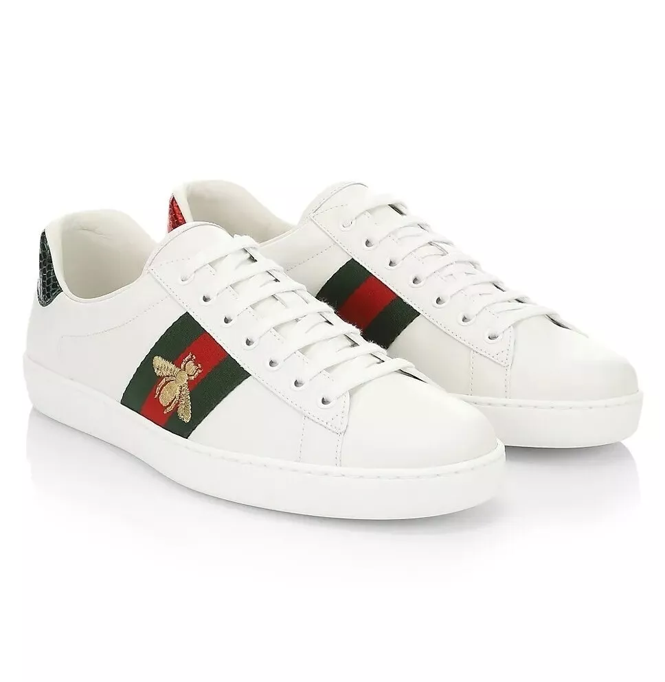 Gucci New Ace Men's Snake Sneakers, White