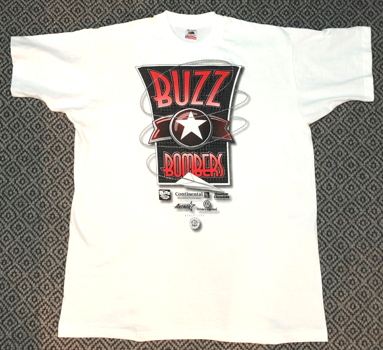 ALTRA T shirt vintage Houston 107 5 Buzz Bombers Made In USA 100% cotone Taglia XL