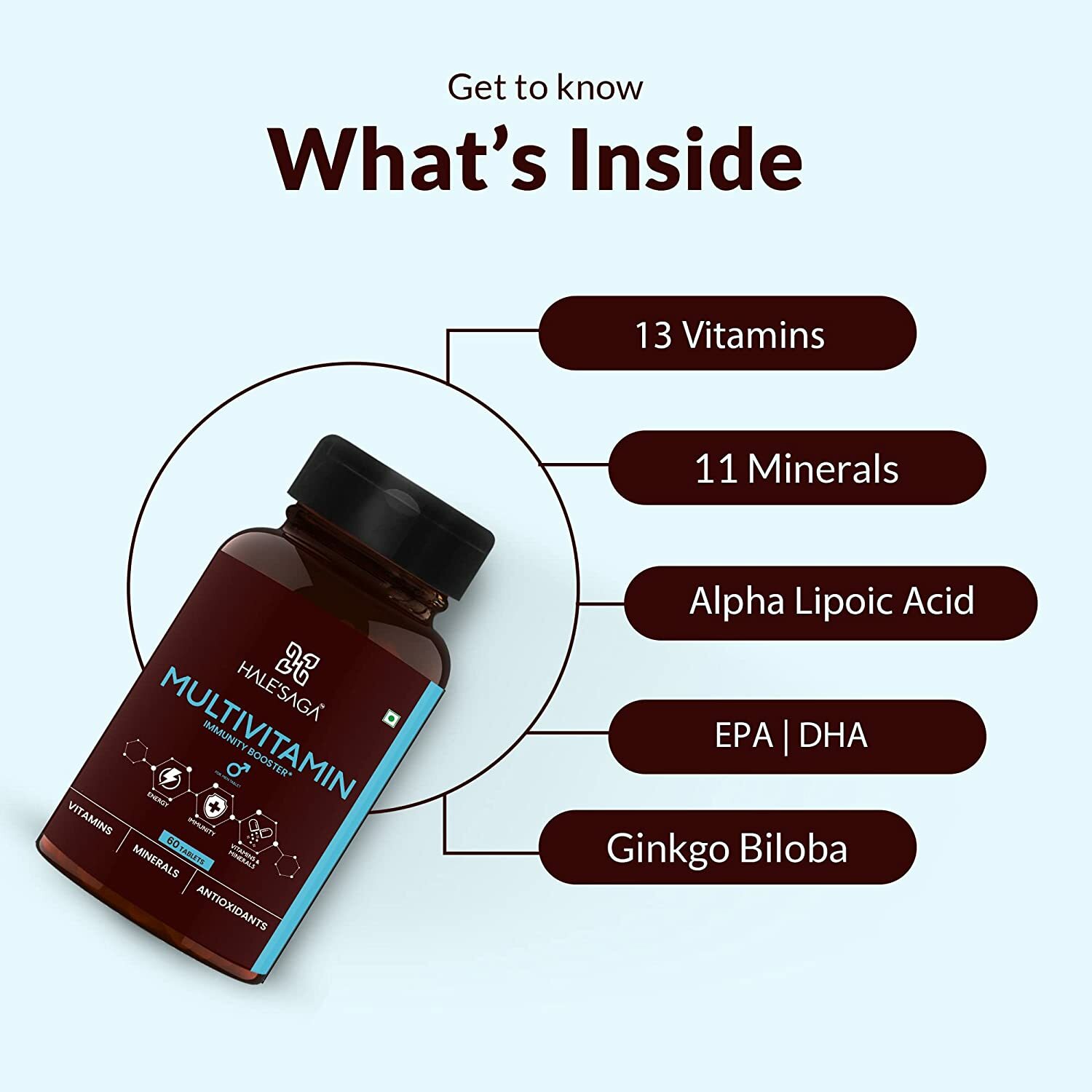 Halesaga Multivitamin for Men Bodybuilding with Vitamin C D3 & Zinc