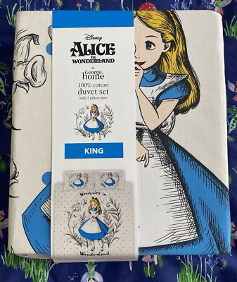 Alice im Wunderland Bettdecke King Size Disney Neu 100% Baumwolle Wende