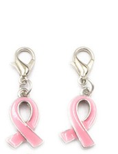 Pink Ribbon Breast Cancer Charm Jump Ring or Lobster Clasp Sold Individually
