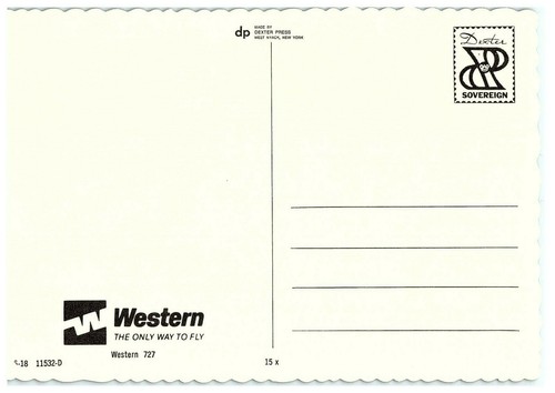 Western Airlines 727 airline issued Airplane Postcard - 第 2/2 張圖片