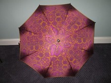 Vintage LIBERTY OF LONDON Sienna Fuchsia Paisley Print Hook Handle Umbrella