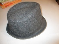 Vintage Herringbone Black  Gray Fedora Brim Hat Hipster Business Gentleman L-XL