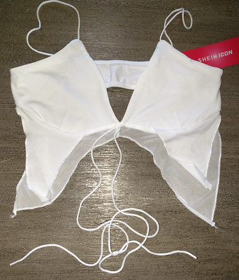 womens SEXY NEW NWT WHITE BRA HALTER TOP shein size SMALL TIES summer wear
