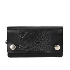 Leatherboss Leather Men Large Eagle Wallet with Chain Biker Trucker Black